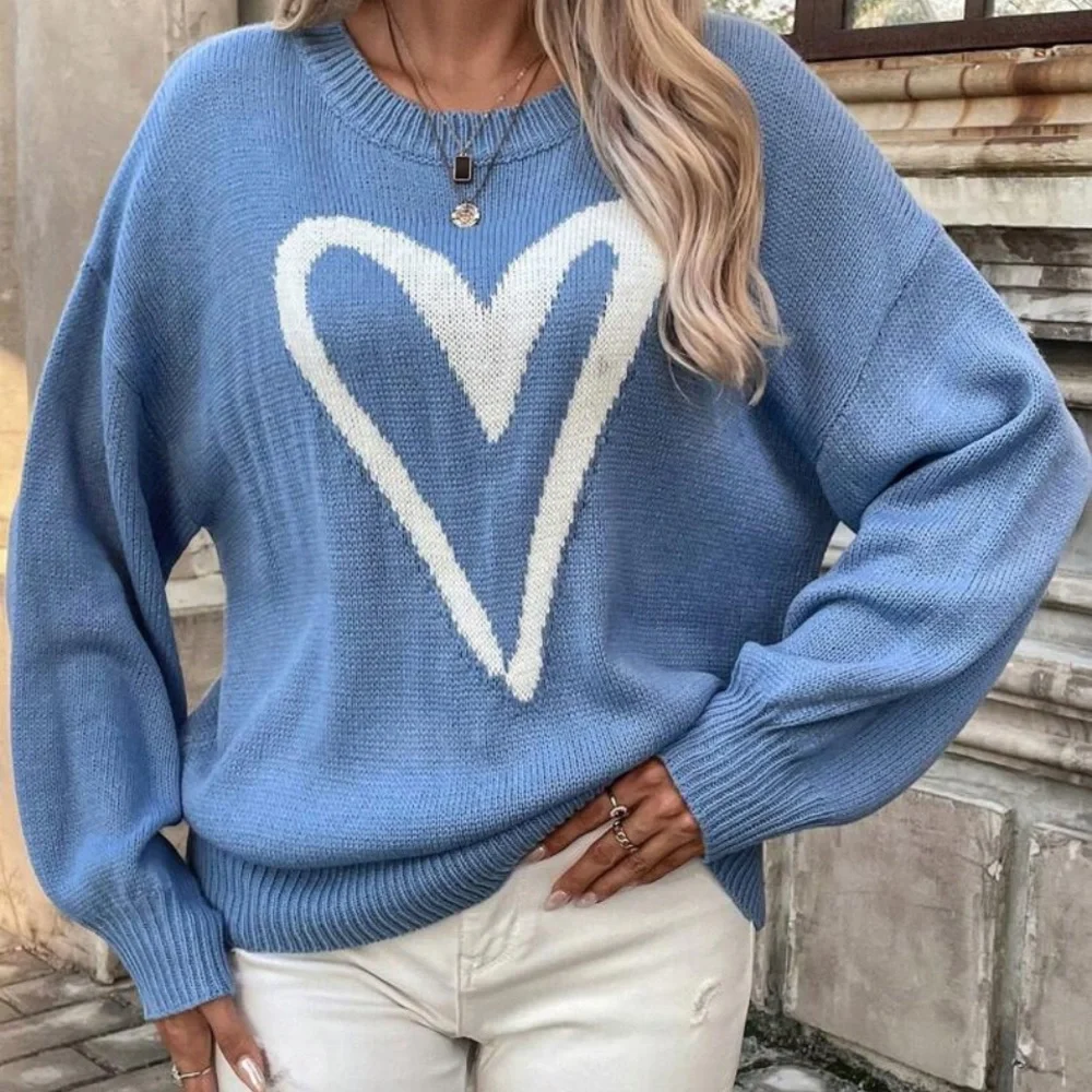 New heart print long sleeve sweater - Picture 5 of 7